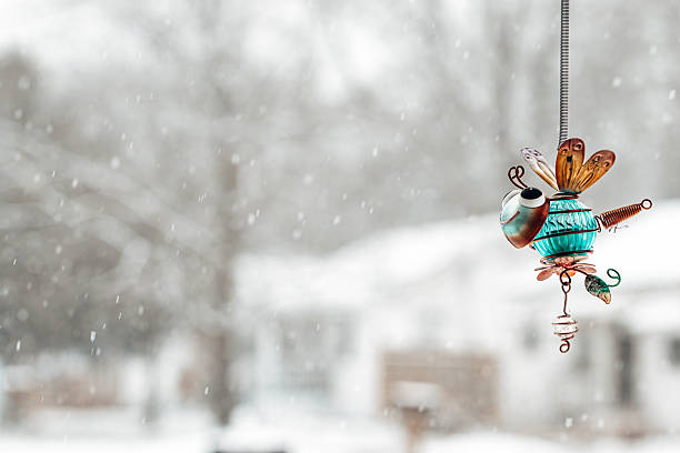 istock Whimsical Bird Ornament in Falling Snow 2240353110