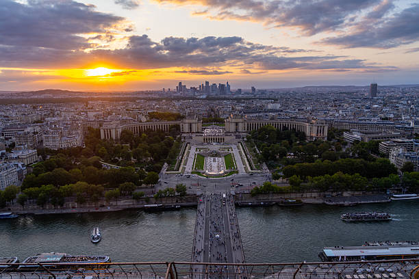 istock Paris skyline at sunset with Seine river and bridge. 2240361301