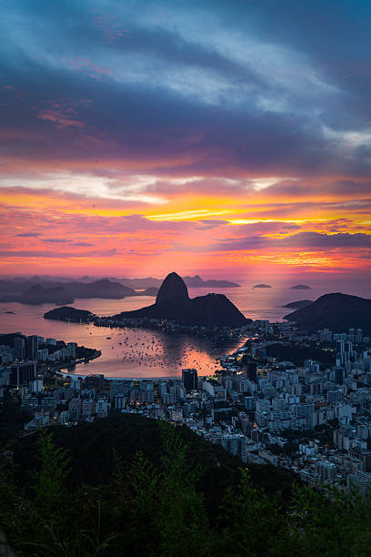 Vibrant Sunrise over Sugarloaf Mountain in Rio de Janeiro, seen from Dona Marta