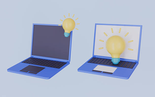 istock Laptop with light bulb, Startup business idea concept 3d illustration 2240373982