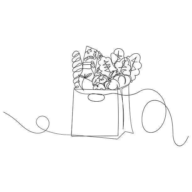 continuous line drawing food in cardboard illustration