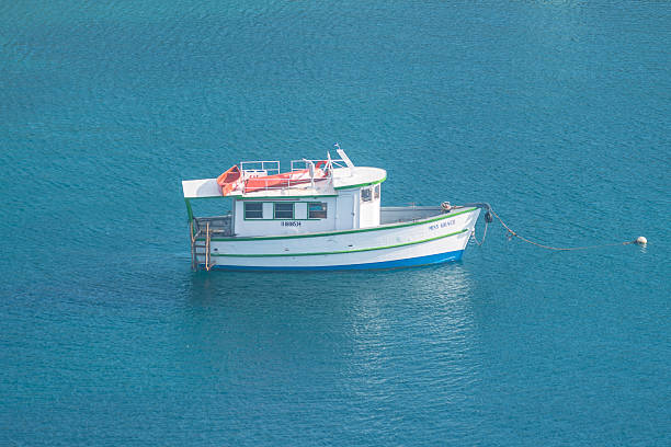 Isla de Roatan, Honduras - April 16, 2024: A small ship is moored in Roatan Island, Honduras.