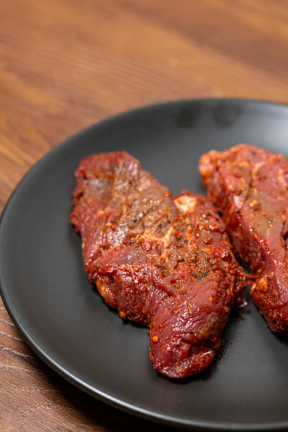 Marinated Raw Steak on a Plate