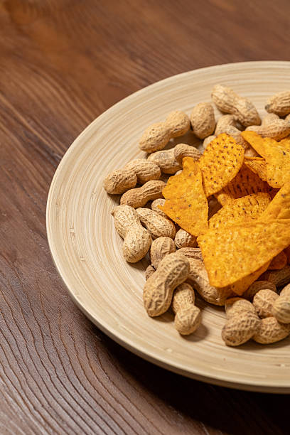 Close-Up of Peanuts and Corn Chips Snack Mix