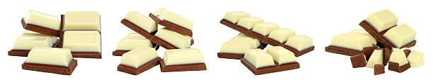 Set of sweet white chocolate cubes isolated on transparent background. Ideal for dessert design, packaging mockups, confectionery advertising, and food concepts