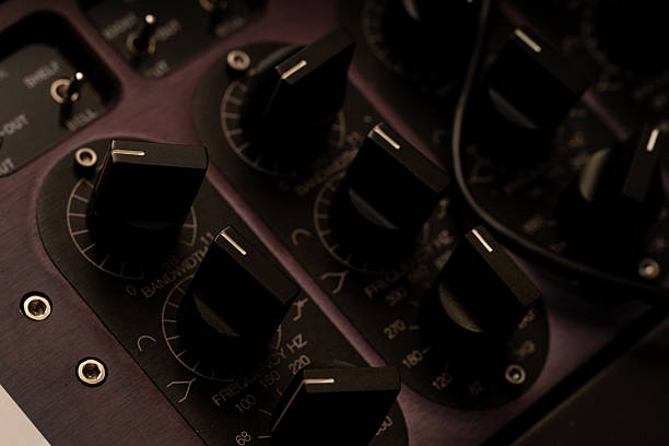 istock Close-up of Knobs on an Audio Mixer Console Featuring Detailed Control Settings and Frequency Labels 2240395372