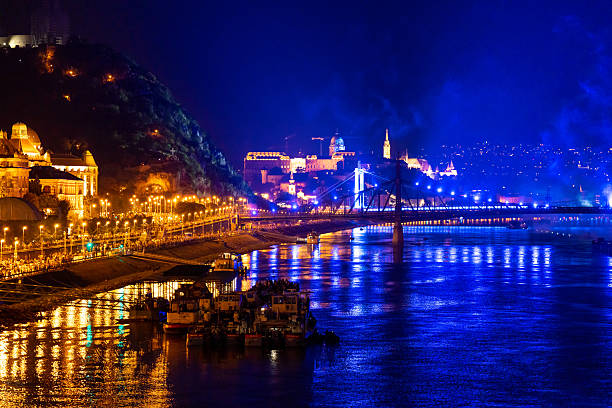 Budapest, Hungary - August 20, 2024: Dazzling fireworks over Danube for Hungary's State Foundation Day