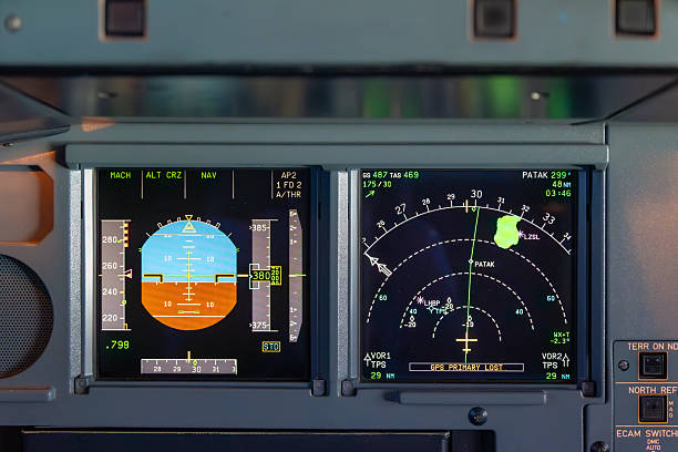 istock Close-up view of cockpit flight instruments and navigation display in modern aircraftDescription: 2240403970