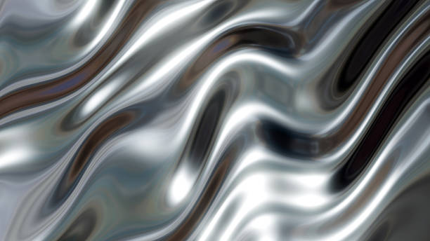 istock Wavy silver striped abstract background, shiny chrome metal 3D wallpaper. 2240404179