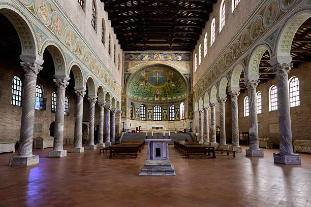 Ravenna, Italy - September 30 2025: Sant' Apollinare in Classe Interior Nave with Mosaics.