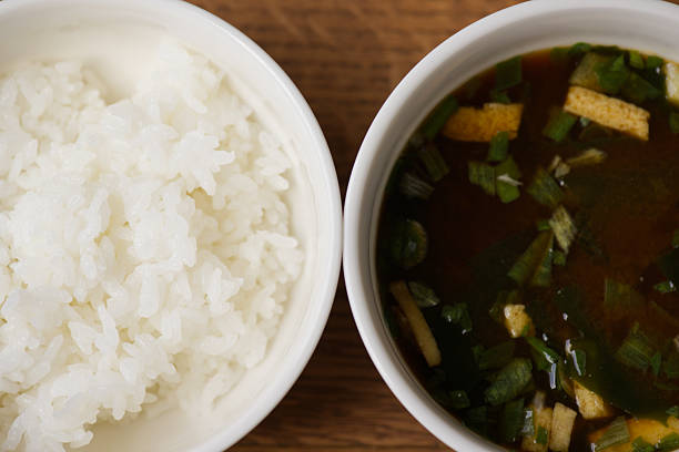 Rice and miso soup.