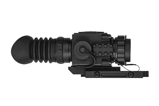 istock Black thermal or night vision rifle scope with a rubber eyecup and mounting rail. 2240409005