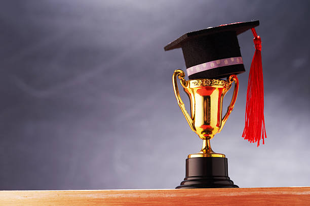Blank card with graduation hat. 3D rendering isolated on white background