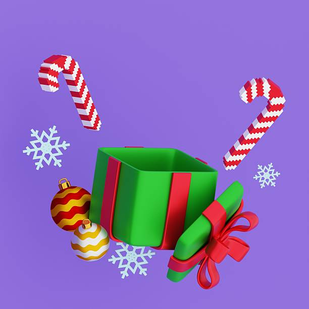 istock An open gift box with Christmas tree decorations and candy canes for a surprise. 2240415735