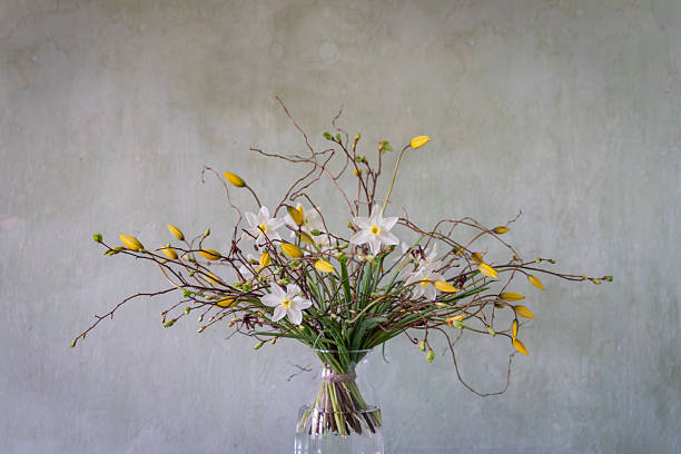 istock Interior design with bouquet spring flowers in vase. 2240419603