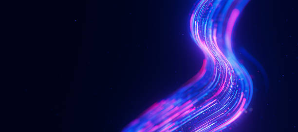 istock Bigdata light speed data flow S-turn closeup. Abstract digital data stream of quantum computing. Cyberspace of qubit trails. Modern tech information transmission. 2240422891