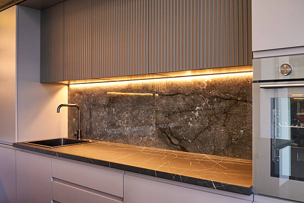 istock Modern kitchen design with sleek cabinets and stylish sink 2240425814