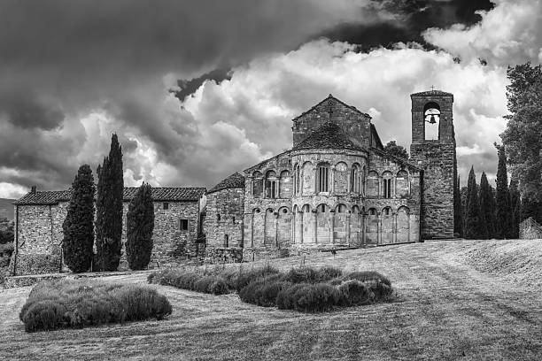 Romena church in black and white