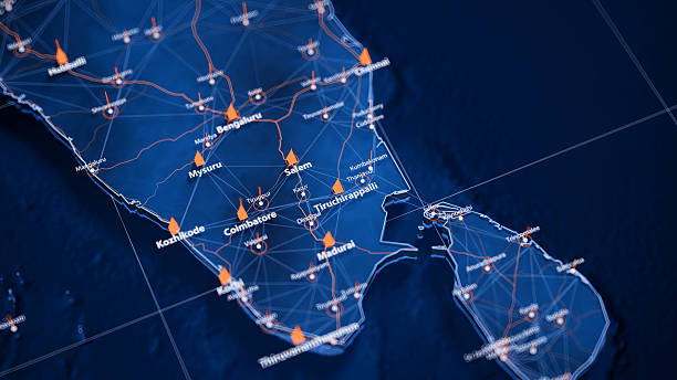 istock Tiruchirappalli map big data visualization. Futuristic map infographic of city in India. Visual map data complexity in modern blue and orange colors 2240429619