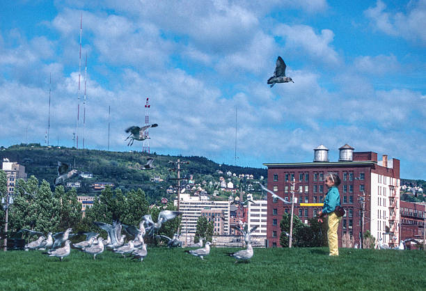 Duluth  - Girl & Seagulls - 1988. Scanned from Kodachrome 64 slide.