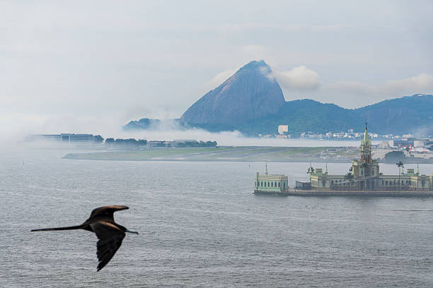 Rio de Janeiro Brazil The sugarloaf pao de acucar mountain in a foggy morning, views from a cruise ship.