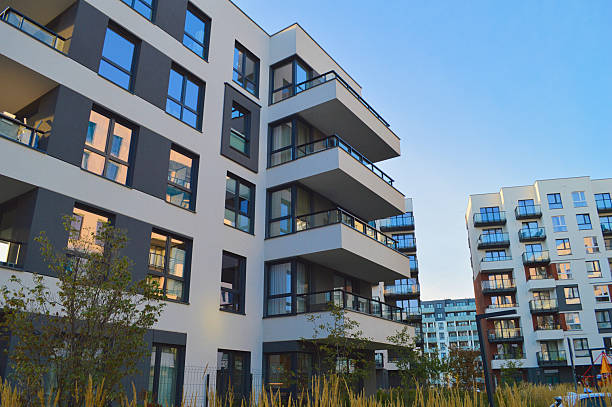 istock Modern apartment buildings in Warsaw under bright blue sky 2240447074