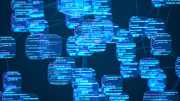 Network of AI Coding Agents Collaborating on Software Development stock photo