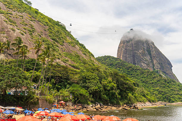 Rio de Janeiro Brazil on December 1, 2024. Praia Vermelha beach under the pao de acucar or sugarloaf mountain. Urca.