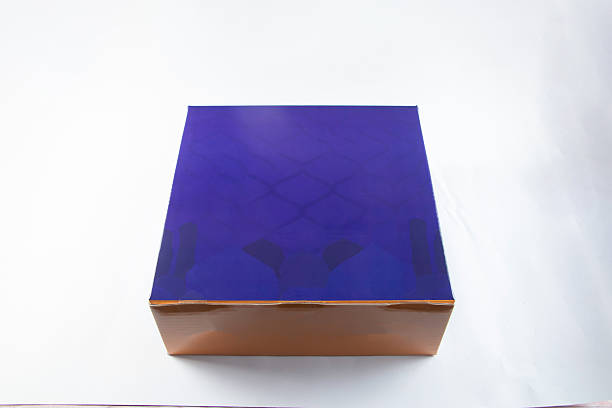 Closed Blue and Gold Gift Box isolated on white background top view Islamic Pattern Packaging Template