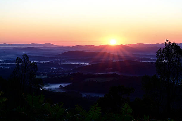 Sunrise over the Blue Ridge Mountains of Virginia with fog in the valley