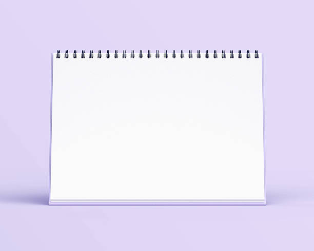 istock Blank desk calendar mockup on light purple background. 2240478806