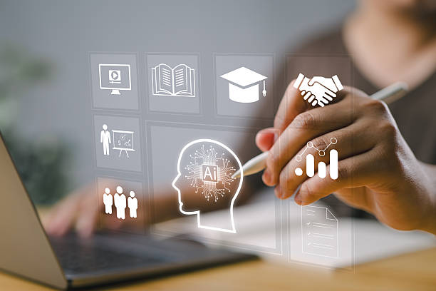 istock Man with business corporate training AI artificial intelligence, Smart Management education, digital online network e-learning technology, innovation team collaboration 2240486620