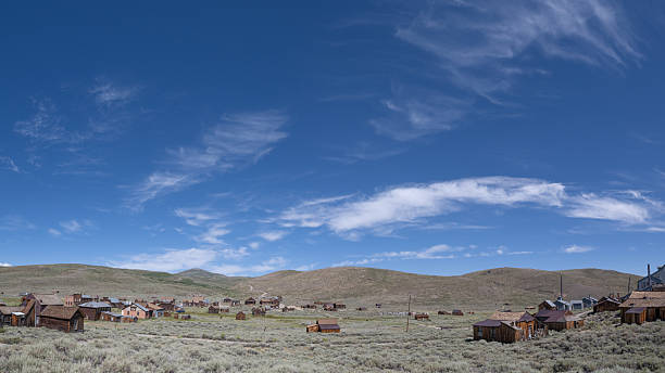 Panoramic View of Bodie Ghost Town Bodie State Historic Park, a well-preserved ghost town located in the Eastern Sierra region of California.