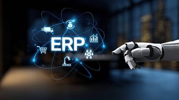 istock Robotic hand interacting with digital ERP icons displaying technology concepts for business management and automation in modern office environment Synapse 2240505148