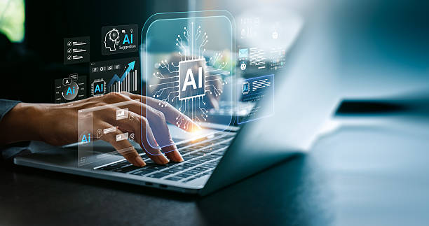 istock Artificial intelligence technology in business with businessman using laptop and virtual AI interface for data analysis, automation, decision support, innovation, and digital transformation concept 2240509723