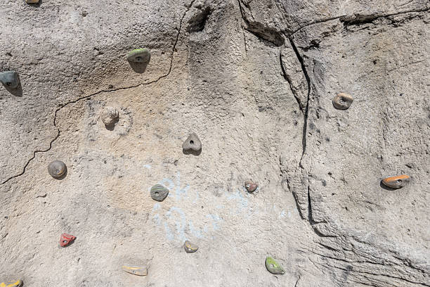 istock An outside rock with climbing holds for training. 2240510089