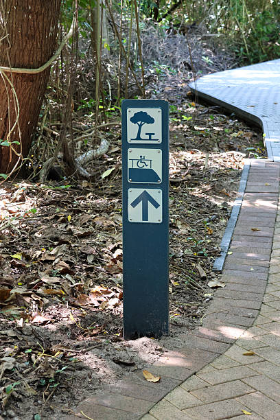 istock Sign pointing towards a picnic area next to a paved path in a park 2240523429