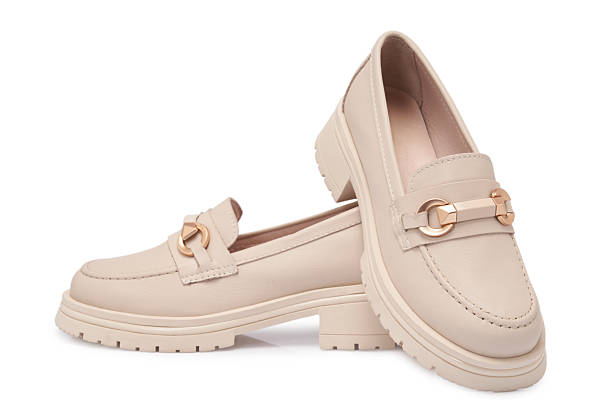 Beige Leather Women's Shoes On White Background