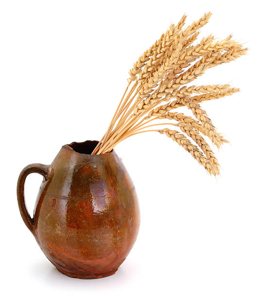 istock Wheat ears in vintage clay jug isolated on white background 2240542152