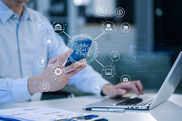istock Digital transformation technology strategy, Person using laptop, tablet and smartphone with of things. transformation of ideas and the adoption. 2240542544