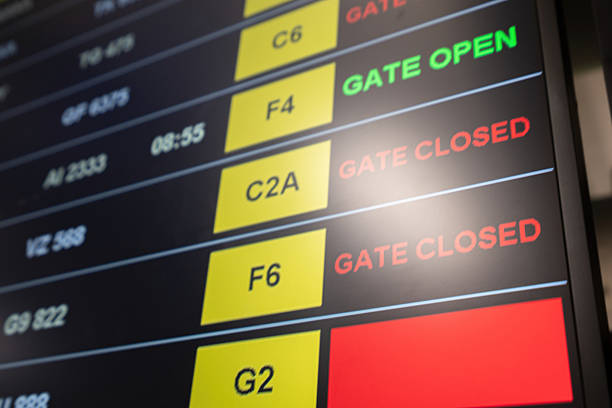 istock Airplane flight boarding status as 