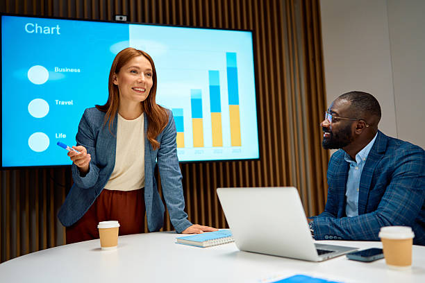istock Woman presenting business chart in modern office meeting 2240545077