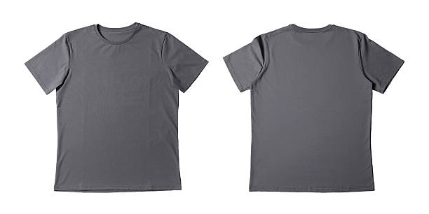 istock Blank grey t-shirt isolated on white, back and front. Mockup for design 2240547569