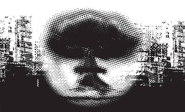 istock mushroom cloud with halftone effect on background of modern city 2240551510