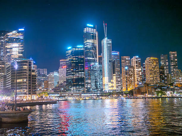 Sydney, New South Wales, Australia - August 10, 2023: View of the Sydney Opera House and  Harbour Bridge at night