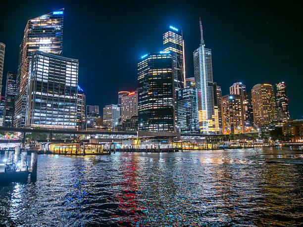 11 October 2025 Sydney Circular Quay at night on Sydney Harbour illuminated at night on a spring cool night in Sydney NSW Australia