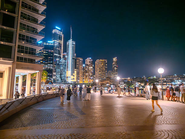 11 October 2025 Sydney Circular Quay at night on Sydney Harbour illuminated at night on a spring cool night in Sydney NSW Australia