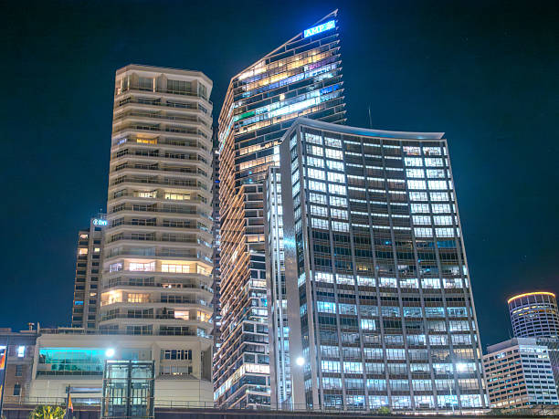11 October 2025 Sydney Circular Quay at night on Sydney Harbour illuminated at night on a spring cool night in Sydney NSW Australia