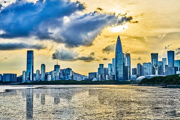Shenzhen city financial district skyline and ocean scenery