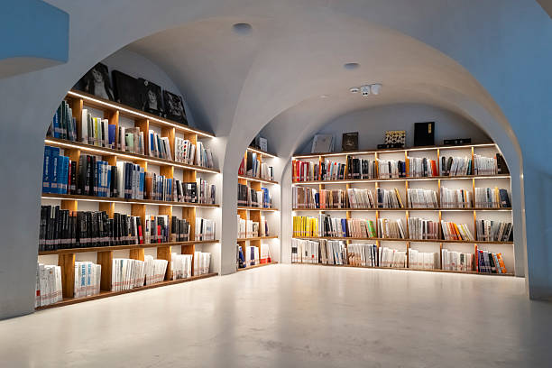 Neat bookshelves in a modern decorated library indoors